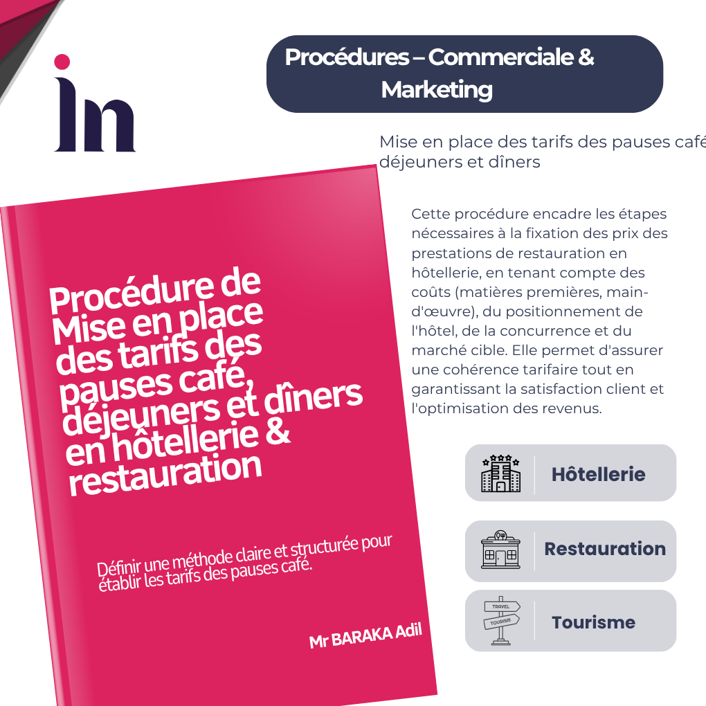 Procédure de Mise en place des tarifs des pauses café, déjeuners et dîners en hôtellerie & restauration