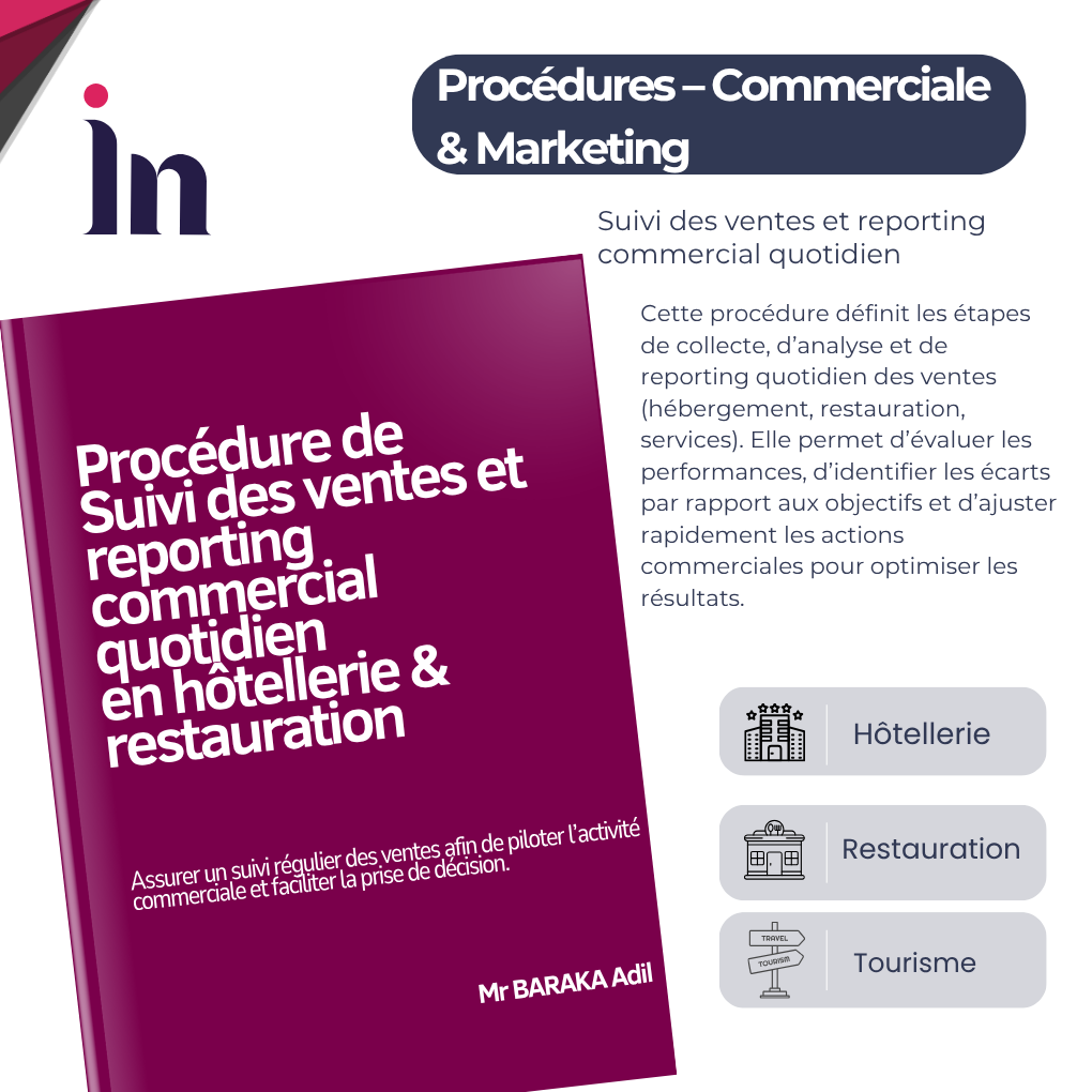 Procédure de Suivi des ventes et reporting commercial quotidien en hôtellerie & restauration