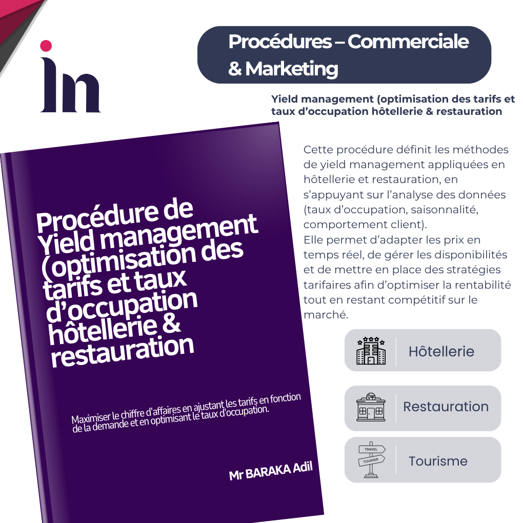 Procédure de Yield management (optimisation des tarifs et taux d’occupation hôtellerie & restauration
