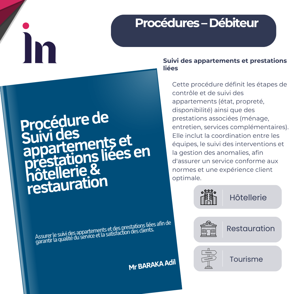 Procédure de suivi des appartements et prestations liées en hôtellerie & restauration