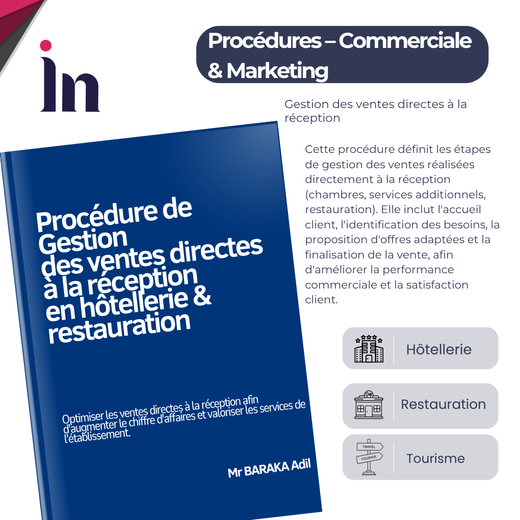 Procédure de Gestion des ventes directes à la réception en hôtellerie & restauration