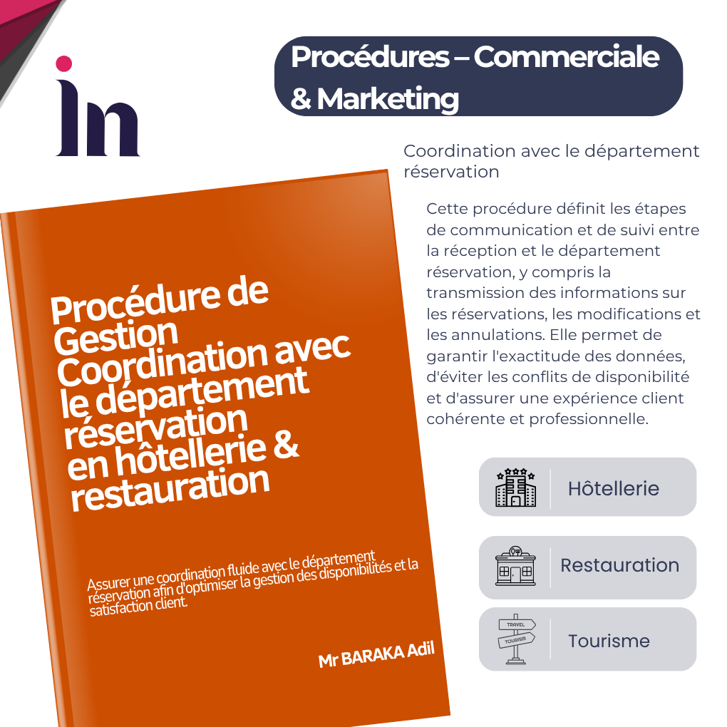 Procédure de Gestion Coordination avec le département réservation en hôtellerie & restauratio