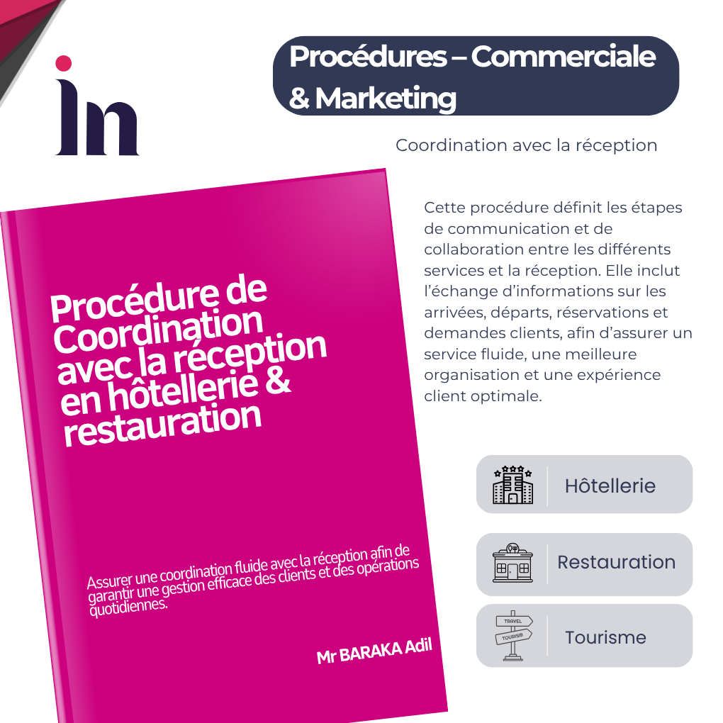 Procédure de Coordination avec la réception en hôtellerie & restauration