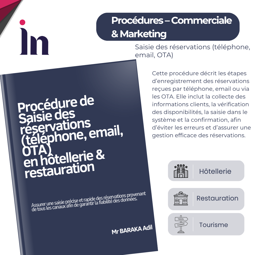 Procédure de Saisie des réservations (téléphone, email, OTA) en hôtellerie & restauration