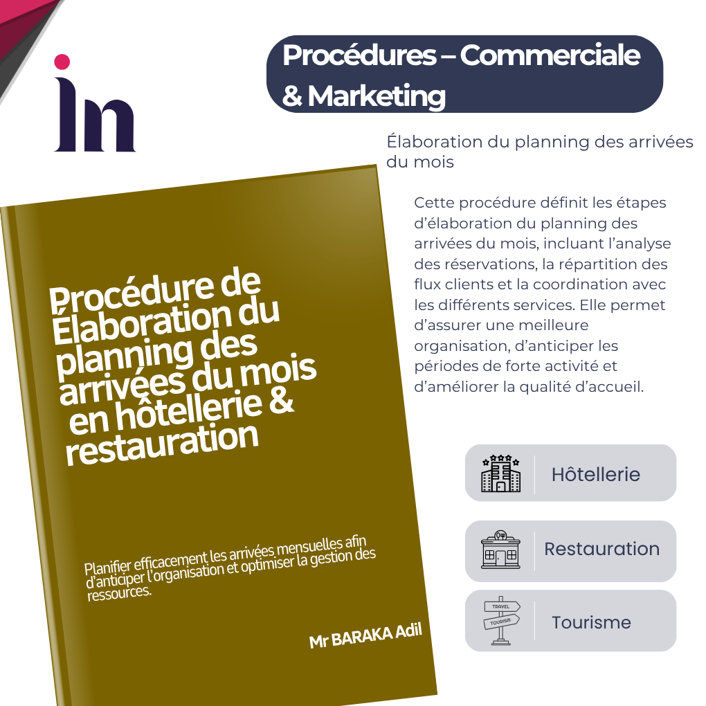Procédure de Élaboration du planning des arrivées du mois en hôtellerie & restauration