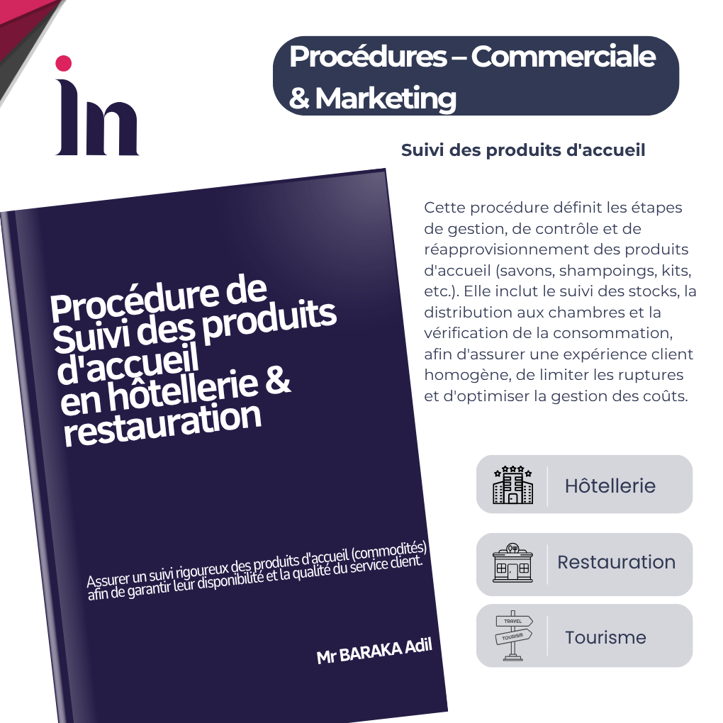 Procédure de Suivi des produits d'accueil en hôtellerie & restauration