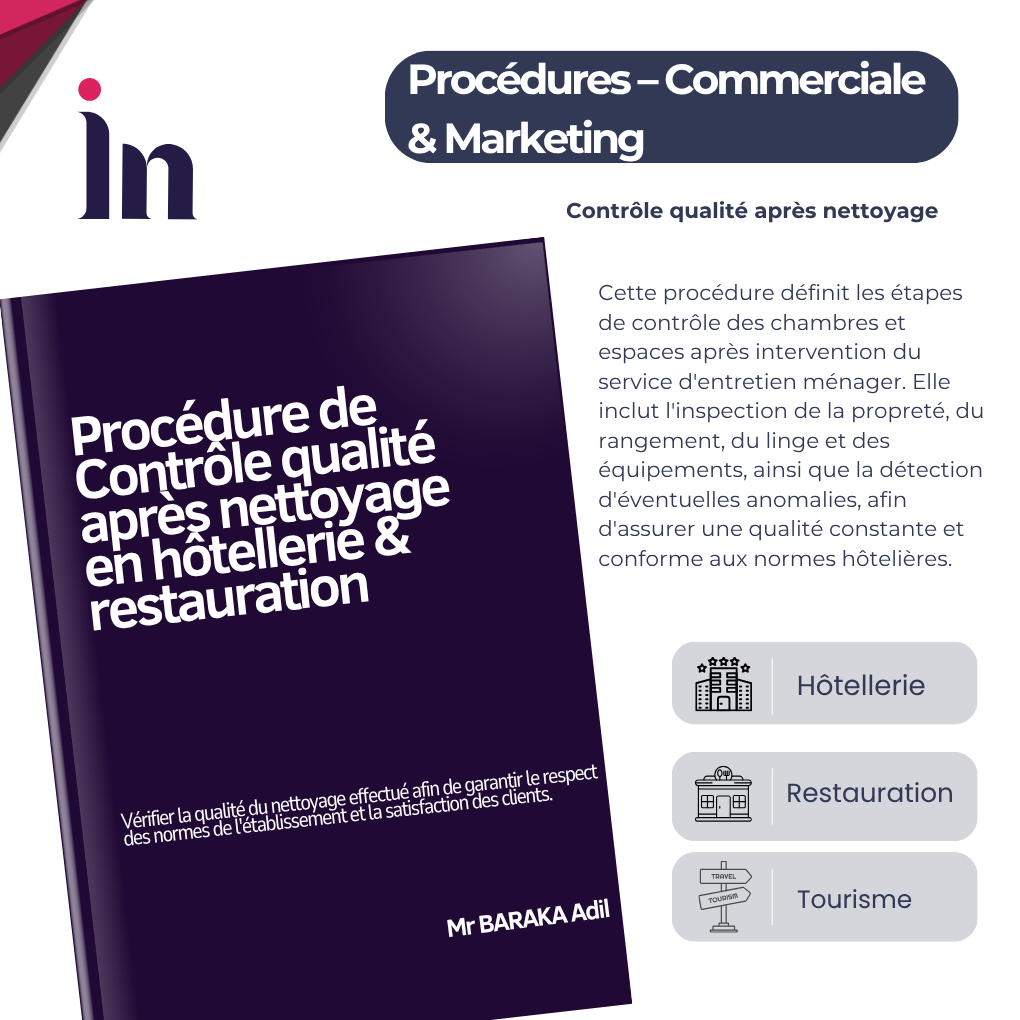 Procédure de Contrôle qualité après nettoyage en hôtellerie & restauration
