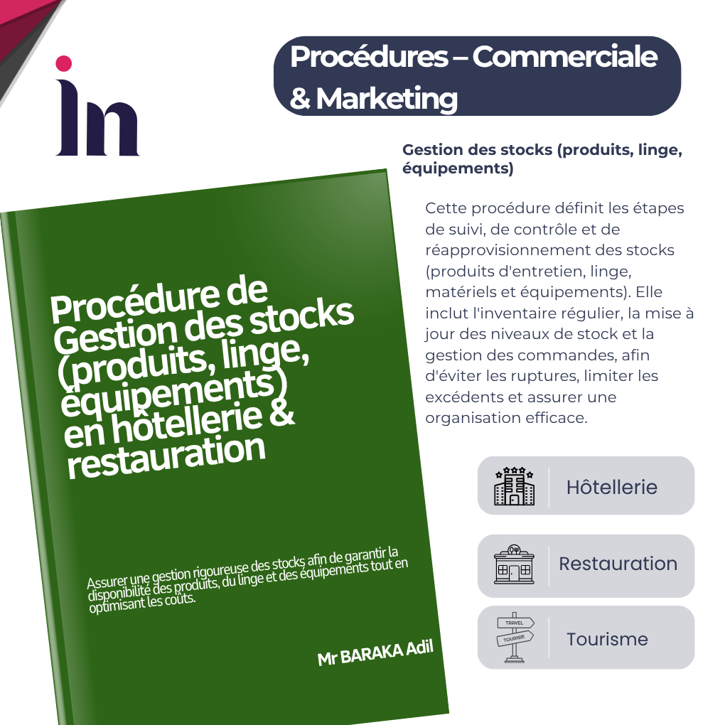 Procédure de Gestion des stocks (produits, linge, équipements)en hôtellerie & restauration