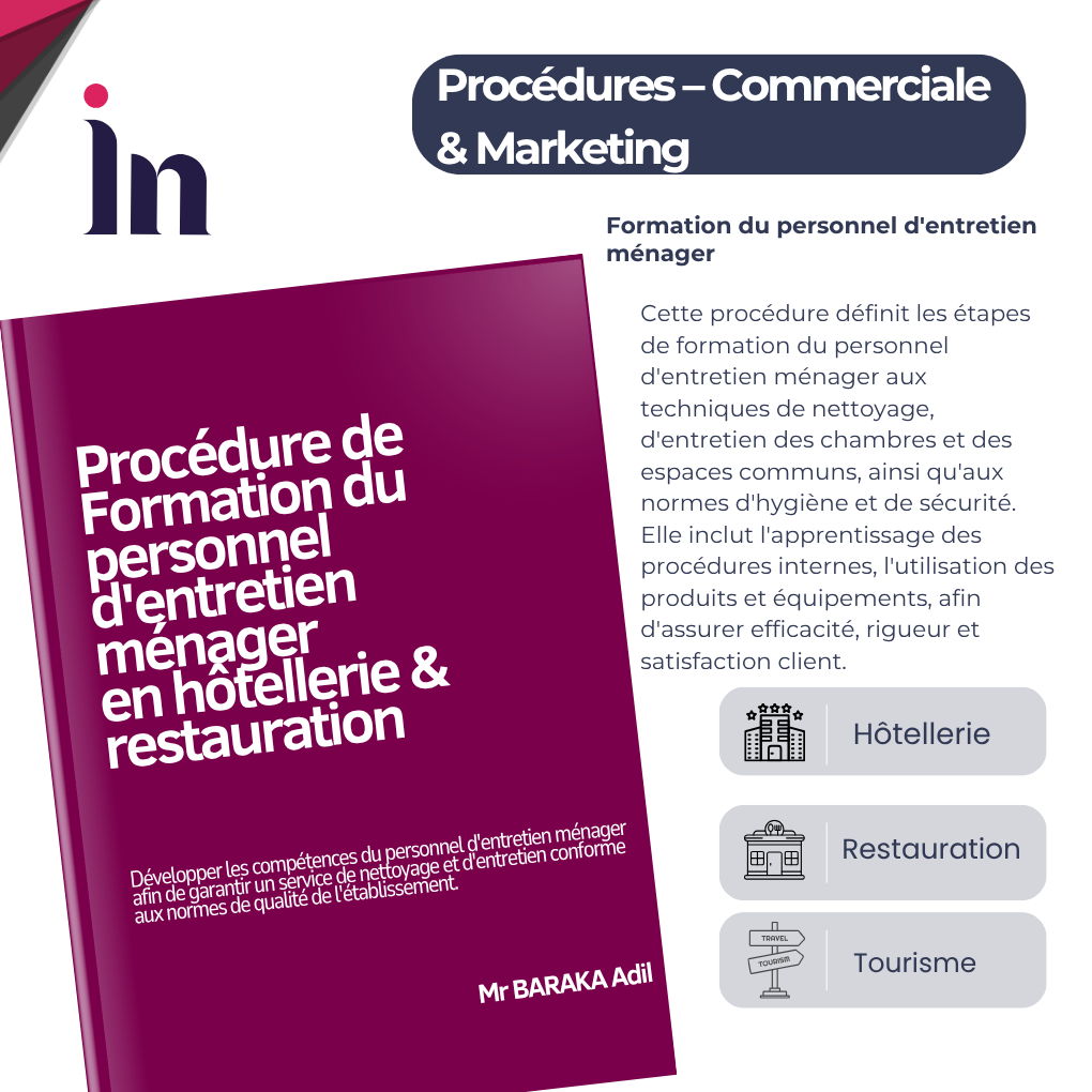 Procédure de Formation du personnel d'entretien ménager en hôtellerie & restauration