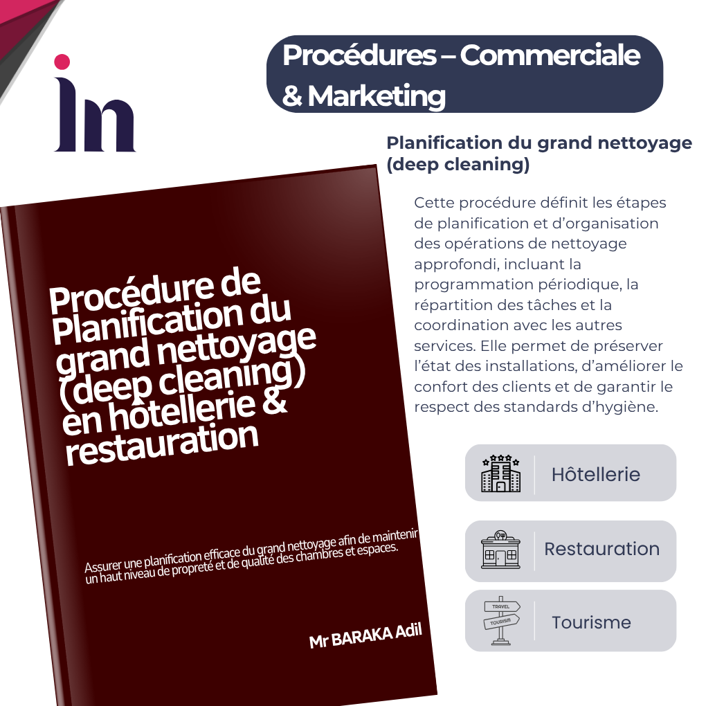 Procédure de Planification du grand nettoyage (deep cleaning) en hôtellerie & restauration
