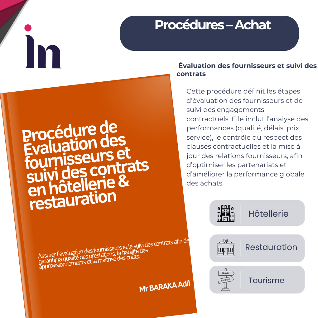 Procédure d'évaluation des fournisseurs et suivi des contrats en hôtellerie & restauration
