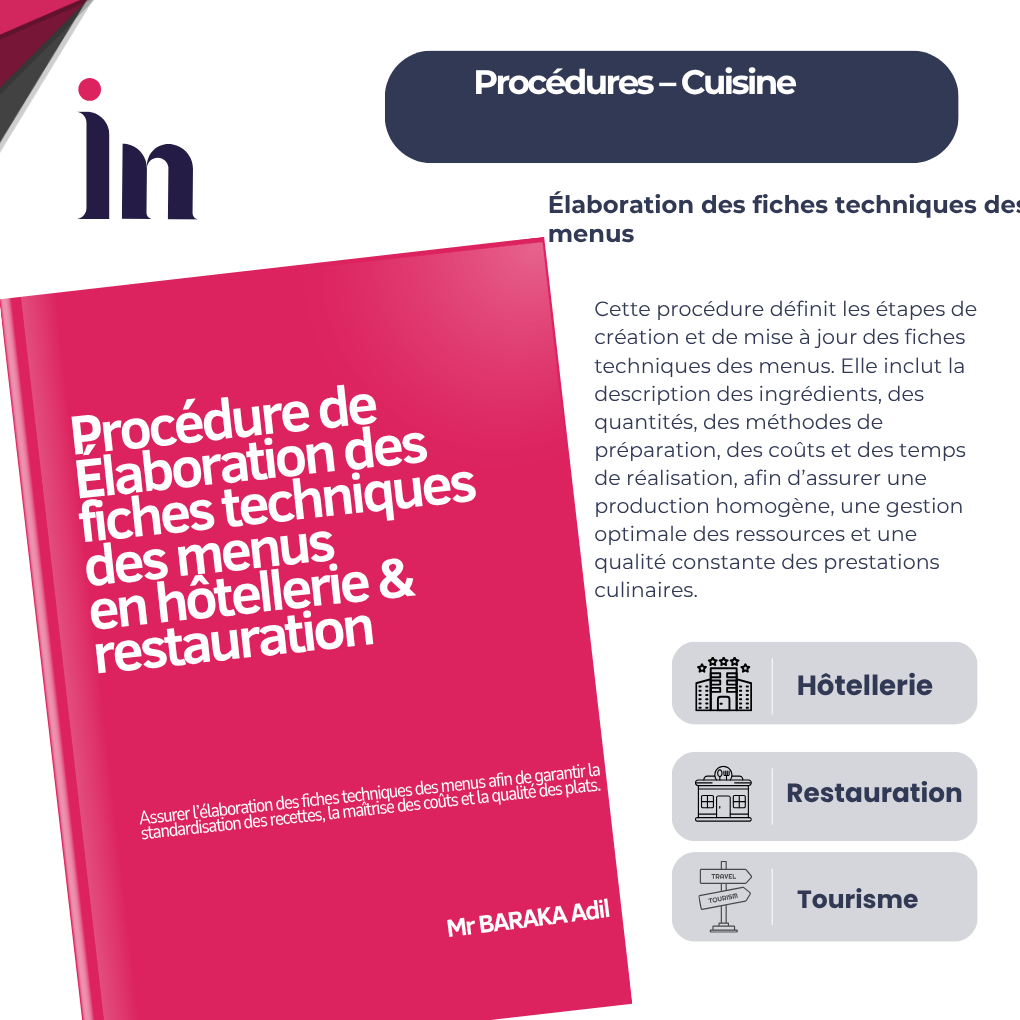 Procédure d'élaboration des fiches techniques des menus en hôtellerie & restauration
