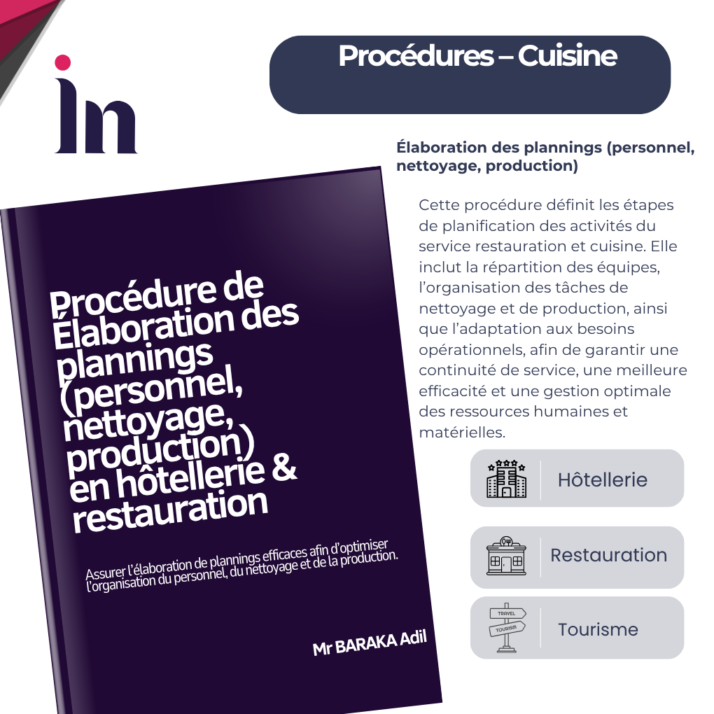 Procédure de Élaboration des plannings (personnel, nettoyage, production) en hôtellerie & restauration