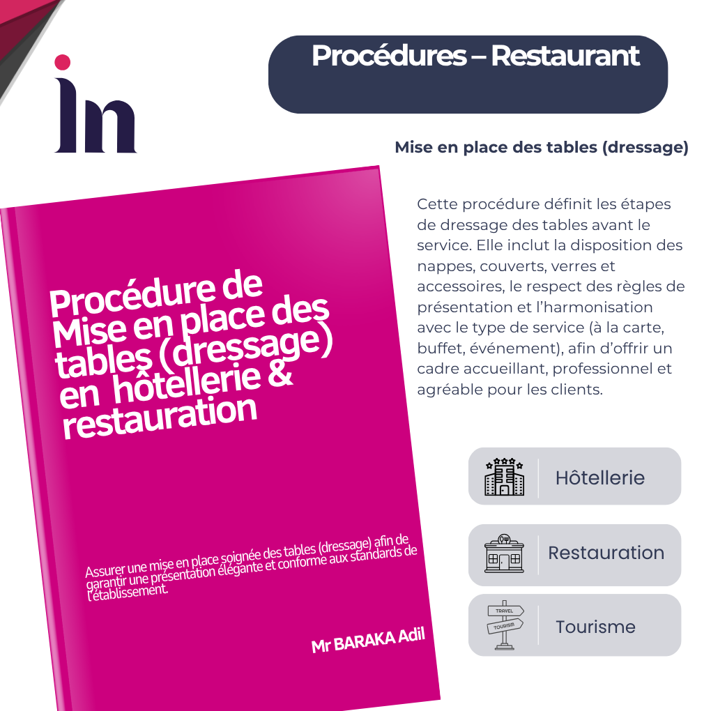 Procédure de mise en place des tables (dressage) en hôtellerie & restauration