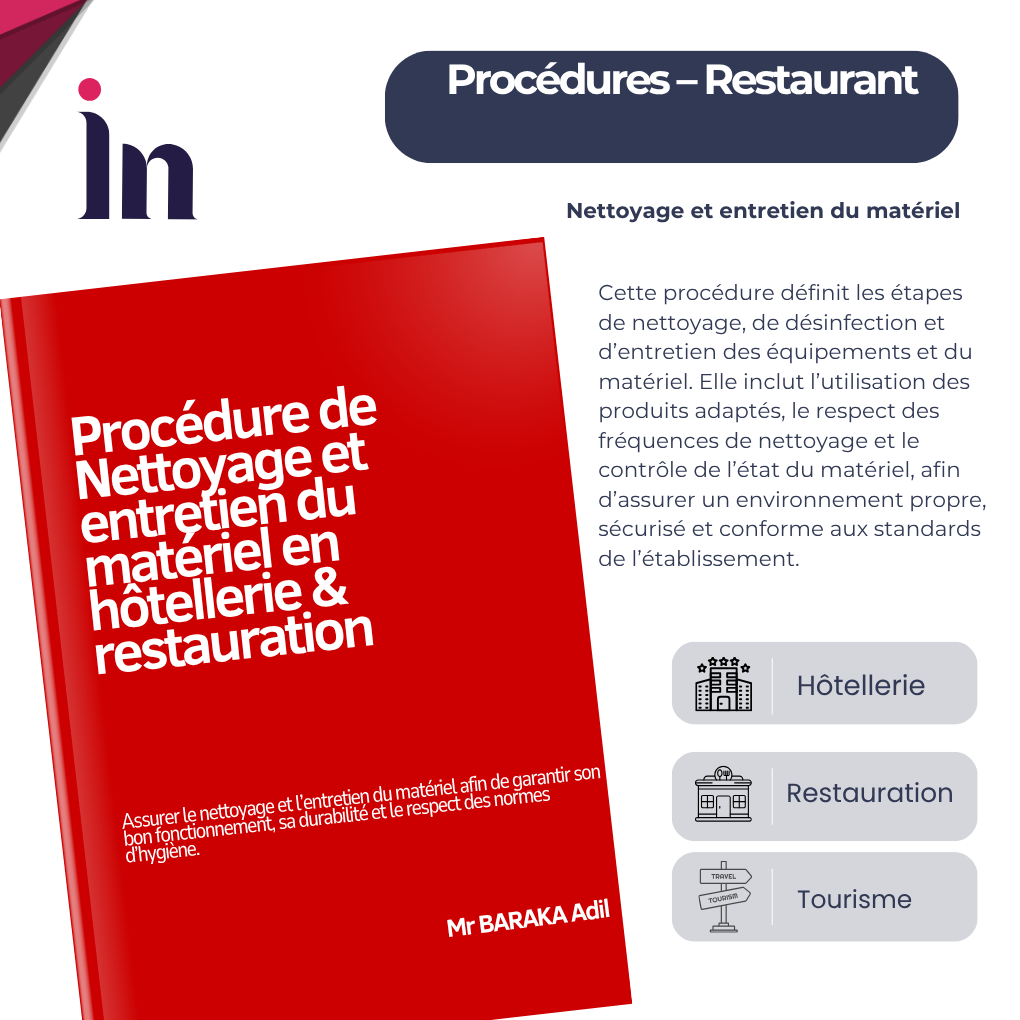 Procédure de Nettoyage et entretien du matériel en  hôtellerie & restauration