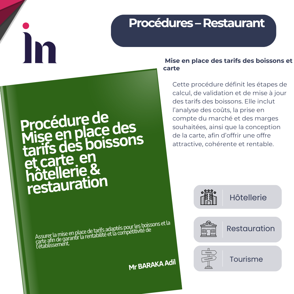 Procédure de mise en place des tarifs des boissons et de la carte en hôtellerie & restauration