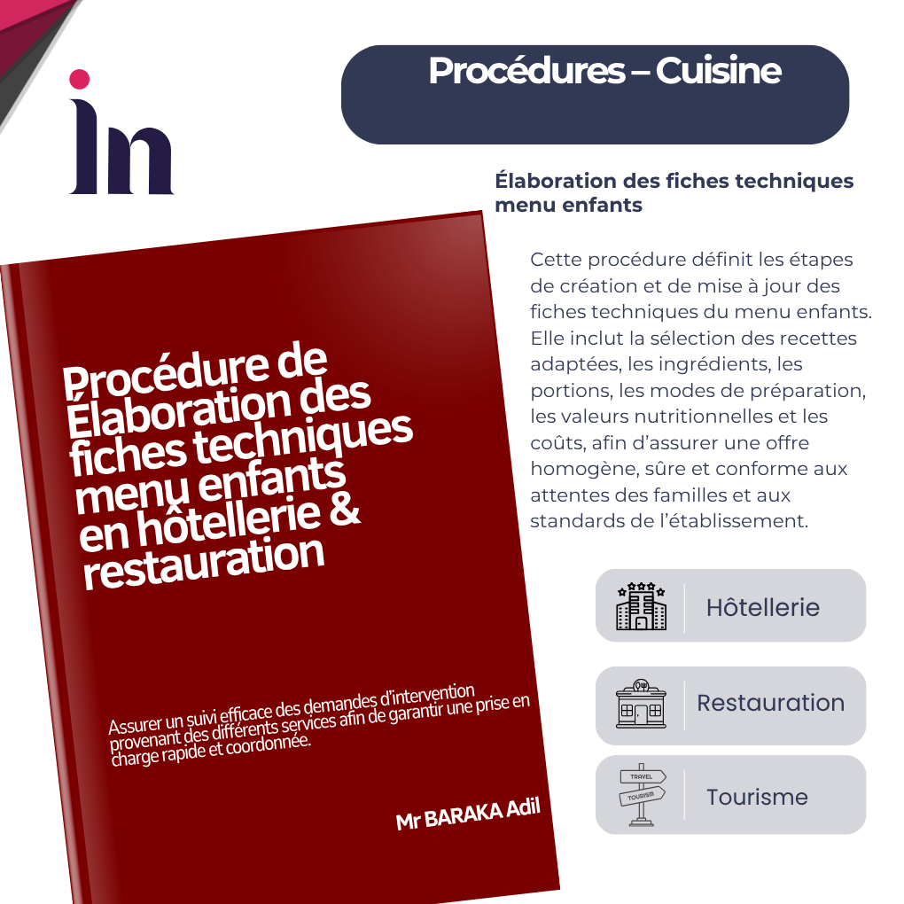 Procédure d'élaboration des fiches techniques menu enfants en hôtellerie & restauration