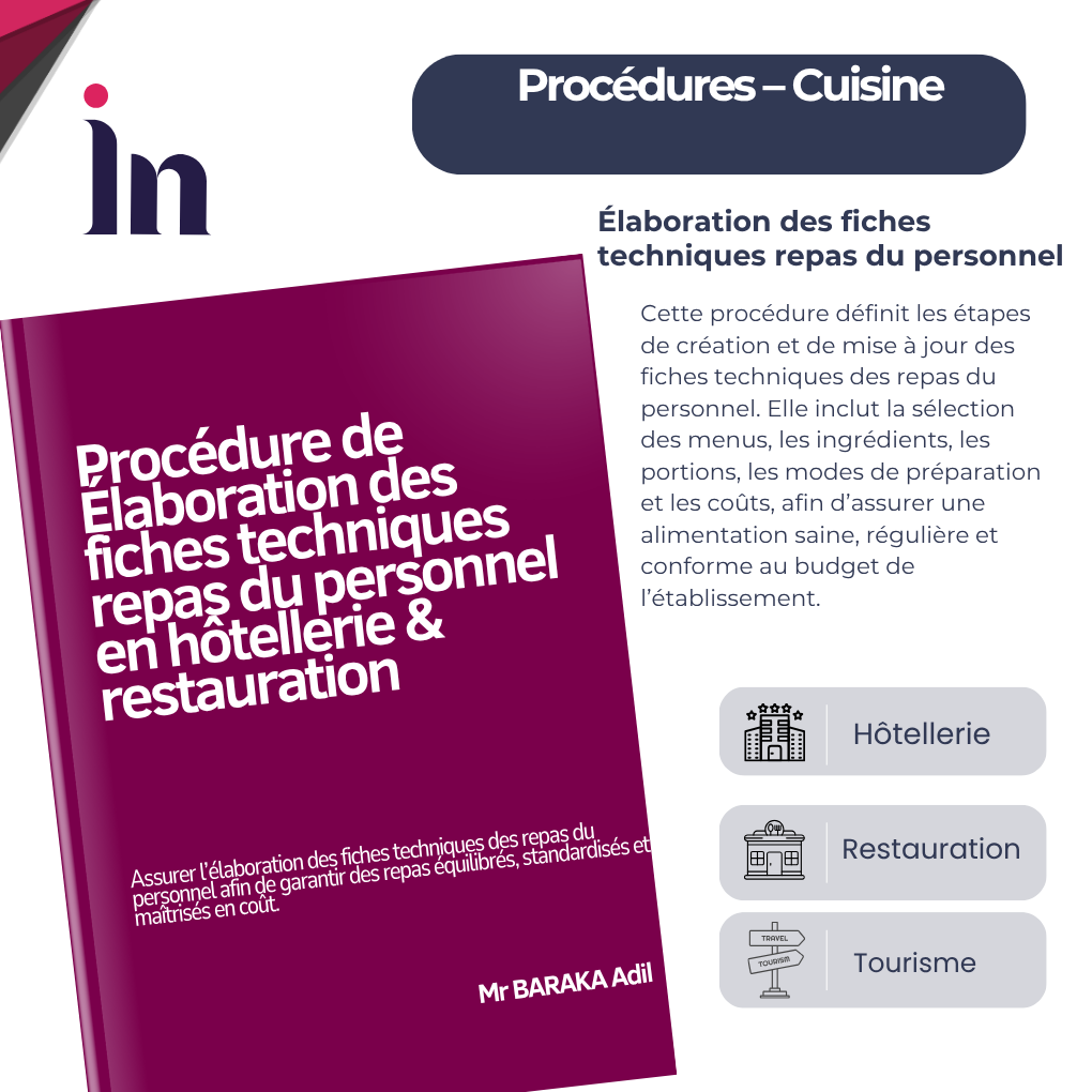 Procédure d'élaboration des fiches techniques repas du personnel en hôtellerie & restauration