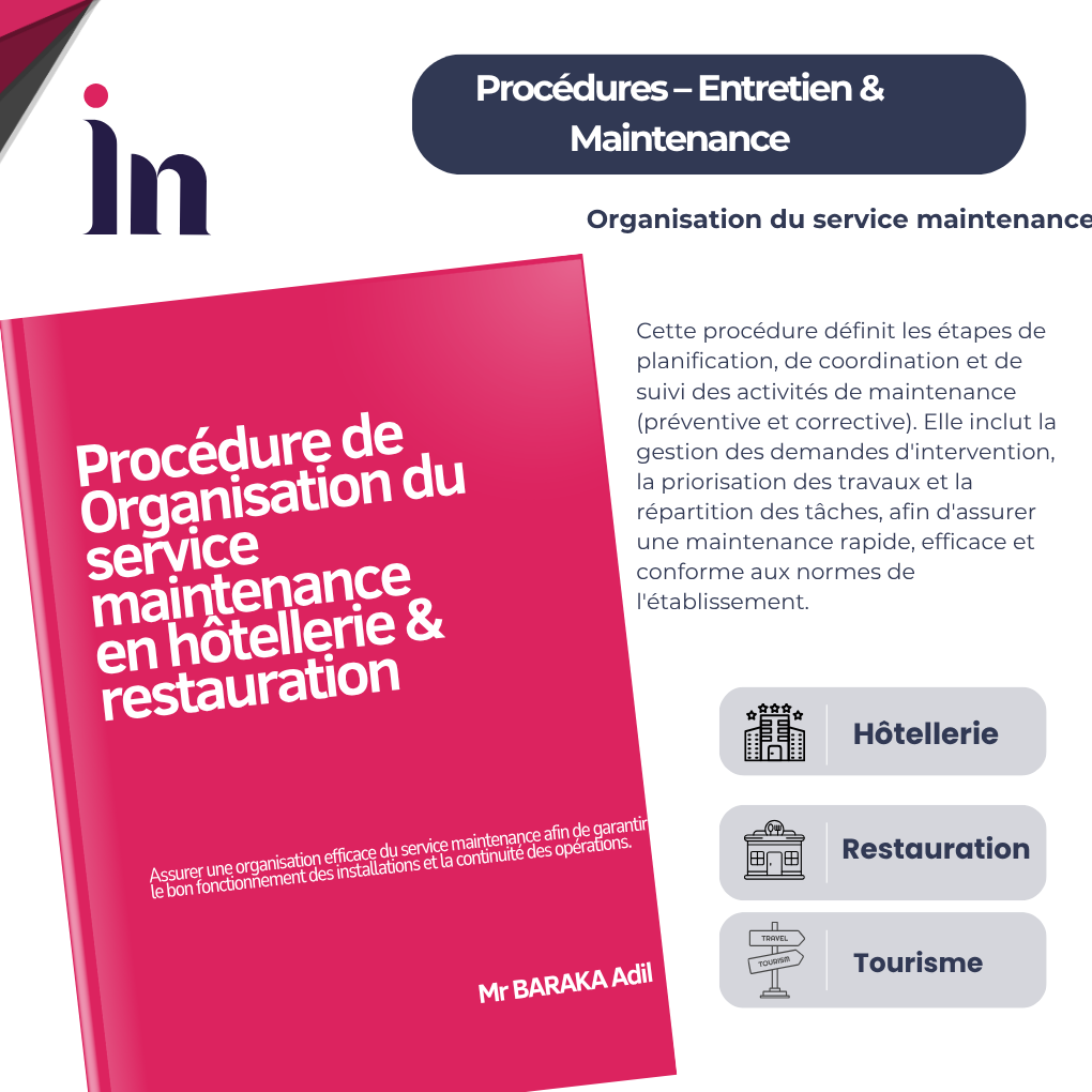 Procédure de Organisation du service maintenance en hôtellerie & restauration