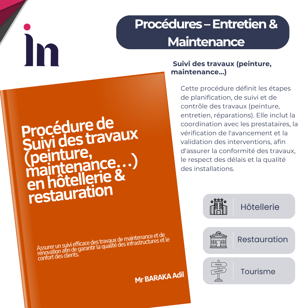 Procédure de suivi des travaux (peinture, entretien…) en hôtellerie & restauration