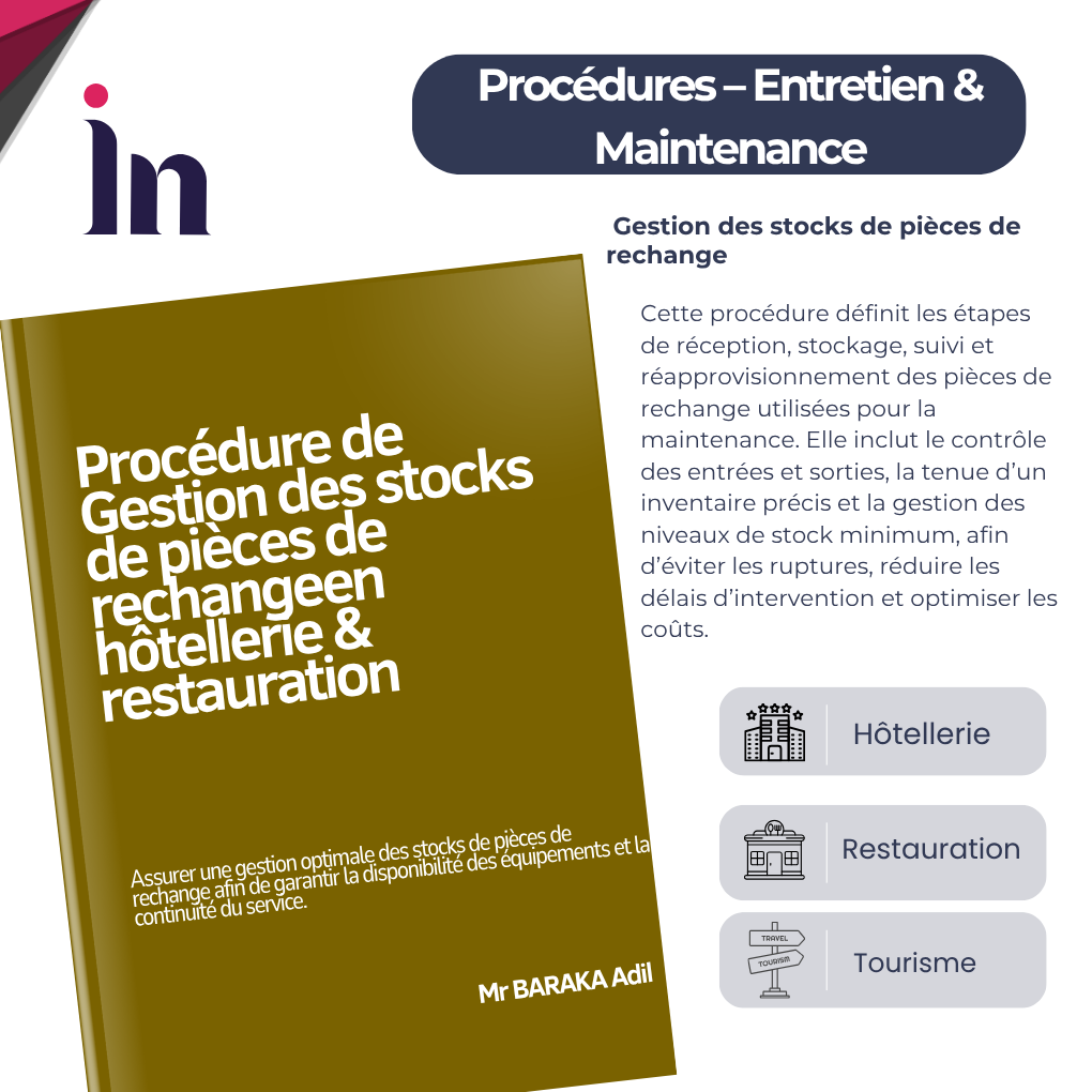 Procédure de gestion des stocks de pièces de rechange en hôtellerie & restauration