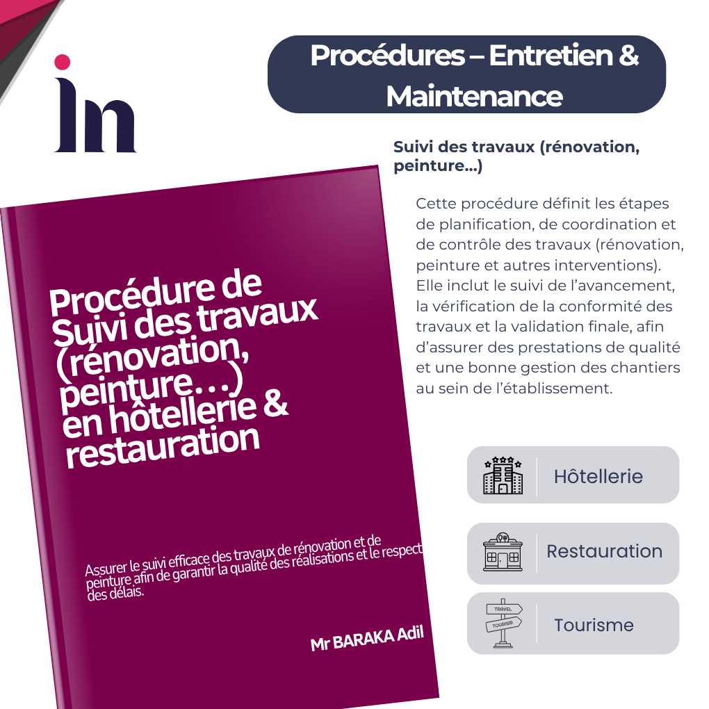 Procédure de suivi des travaux (rénovation, peinture…) en hôtellerie & restauration