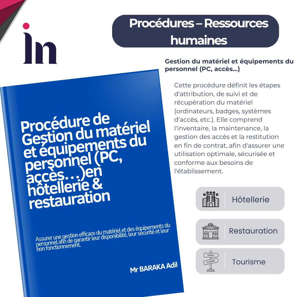 Procédure de gestion du matériel et des équipements du personnel (PC, accès…) en hôtellerie & restauration
