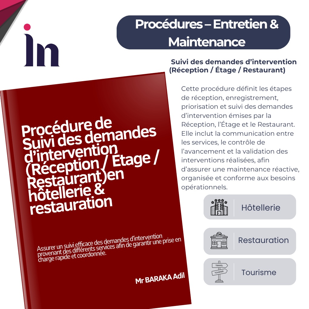 Procédure de suivi des demandes d'intervention (Réception / Étage / Restaurant) en hôtellerie & restauration