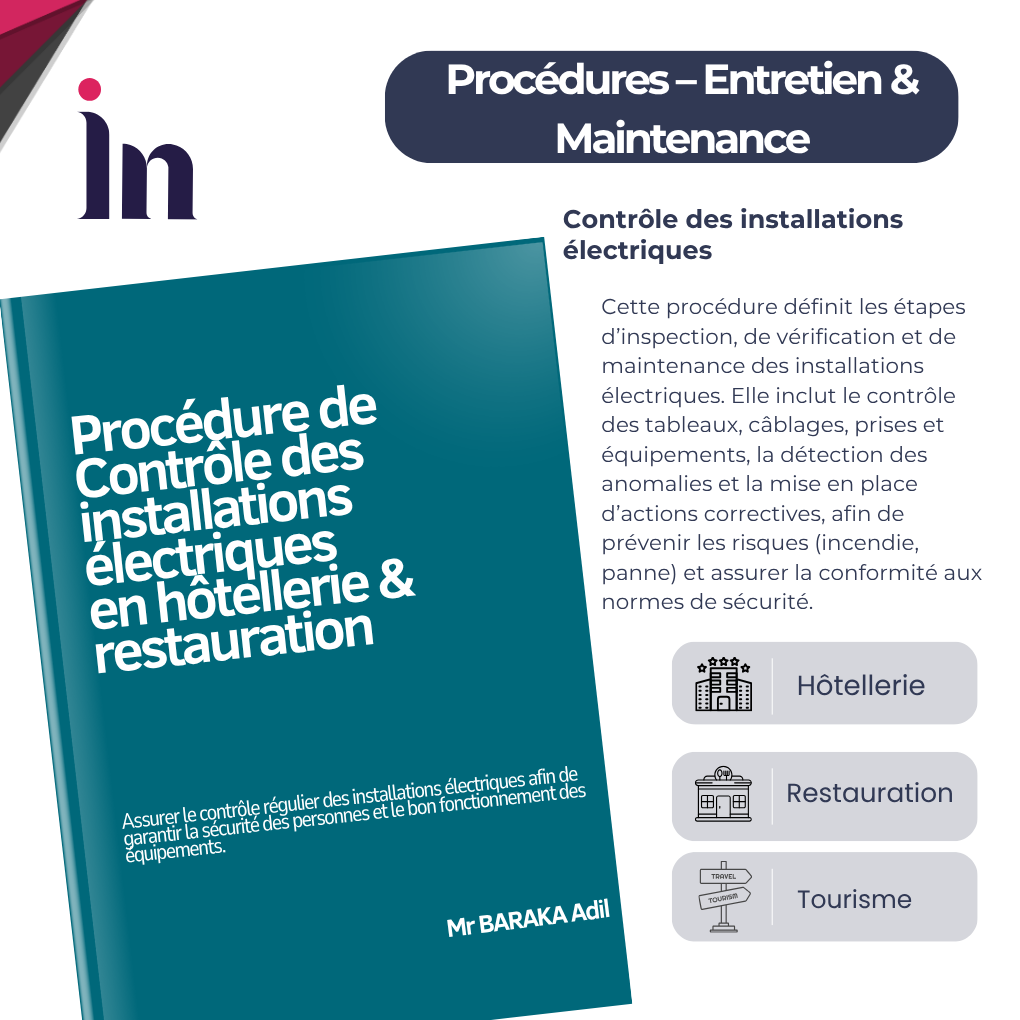 Procédure de maintenance des équipements techniques (cuisine, buanderie…) en hôtellerie & restauration